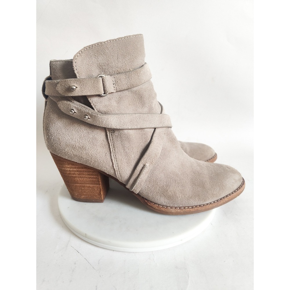 Sam Edelman Ankle Boots 9 Beige Suede Strappy Studded Boho Block Heel Western